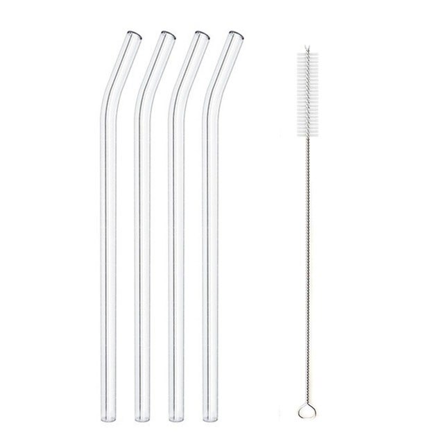 Herbruikbare Glas Rietjes Smoothie Rietje Voor Milkshakes Bevroren Drankjes Milieuvriendelijke Drinkware Rietjes Set: 4pcs bent