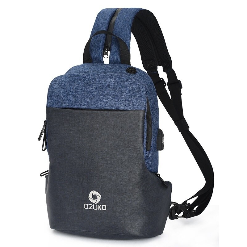 OZUKO Multifunctionele Borst Pakken Mannen Mode Schoudertas Crossbody Tas Mannelijke Waterbestendig Borst Zakken USB Opladen Reizen Sling Bag: Blue