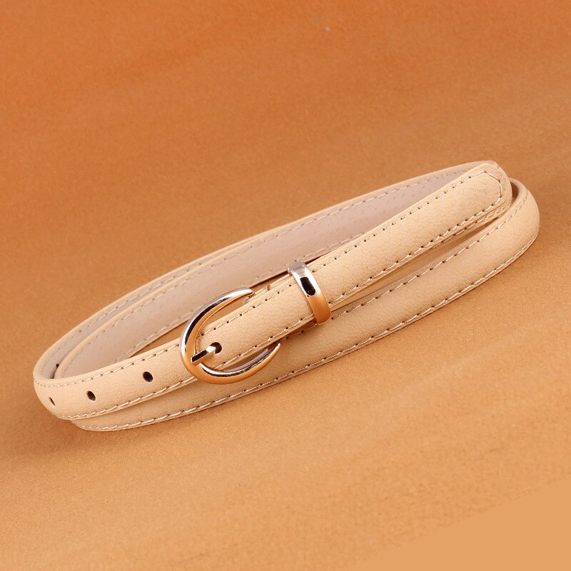 Female Leather Belt Metal Buckle Harajuku Candy Colors Girls Belt Skinny Thin Narrow Waistband for Women Dress Belts: khaki