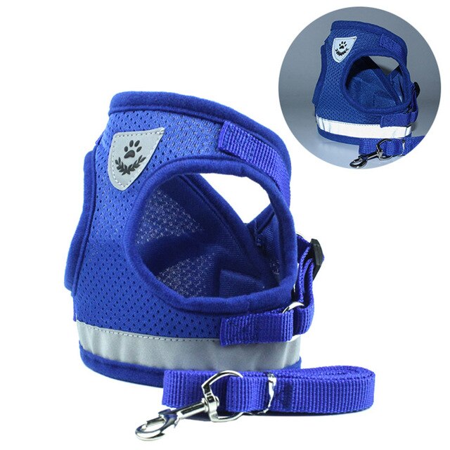 Reflecterende Hond Harnas Vest Voor Kleine Middelgrote Honden Chihuahua Pug Franse Bulldog Verstelbare Pet Wandelen Harness & Leash Set: Blue / M