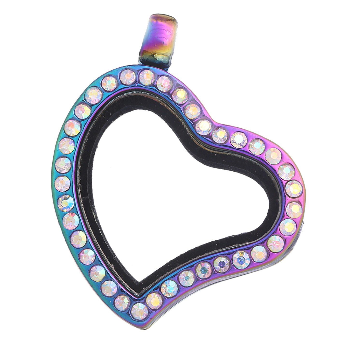 10pcs/lot Rhinestone Heart Floating Memory Locket Necklace Magnetic Glass Living Locket Without Chain: L14-Rainbow