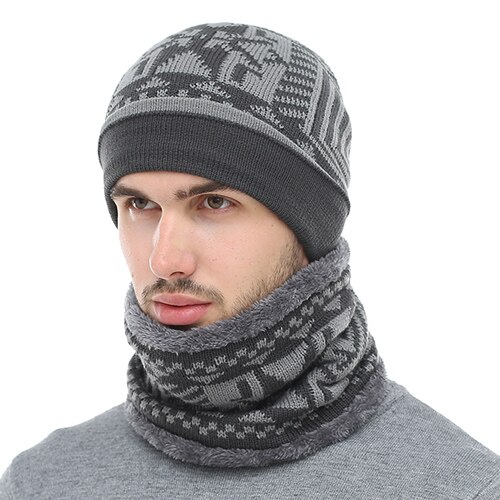 AETRUE Skullies Beanies Winter Knitted Hat Beanie Scarf Men Winter Hats For Men Women Caps Gorras Bonnet Mask Brand Hats: gray set