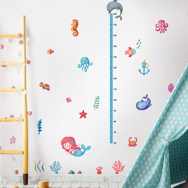Friendly Cartoon Animals Kids Height Wall Stickers for Baby Rooms Lovely Giraffe Elephant Cats Home Decor PVC Vinyl Wall Decals: No.14