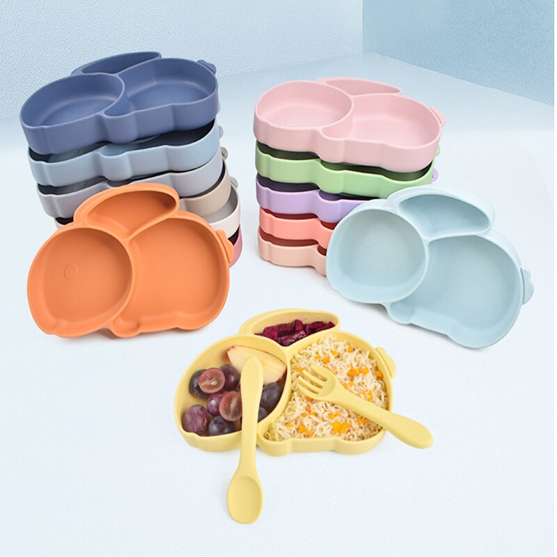Triplicate Tableware Silicone Dish Service Plate/Tray Suction Baby Dinnerware for Kids Salver Plates Suction Plates for Babies