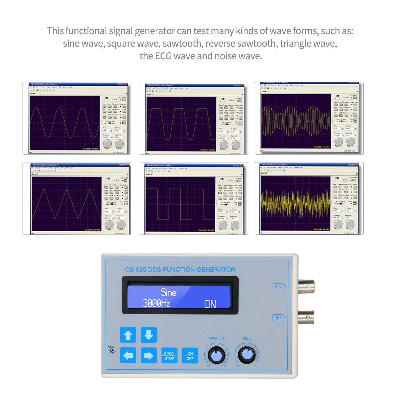 Dc9v dds-funktion signalgenerator sinus firkantet trekant savtand lavfrekvent lcd-skærm usb-kabel 1hz-65534hz