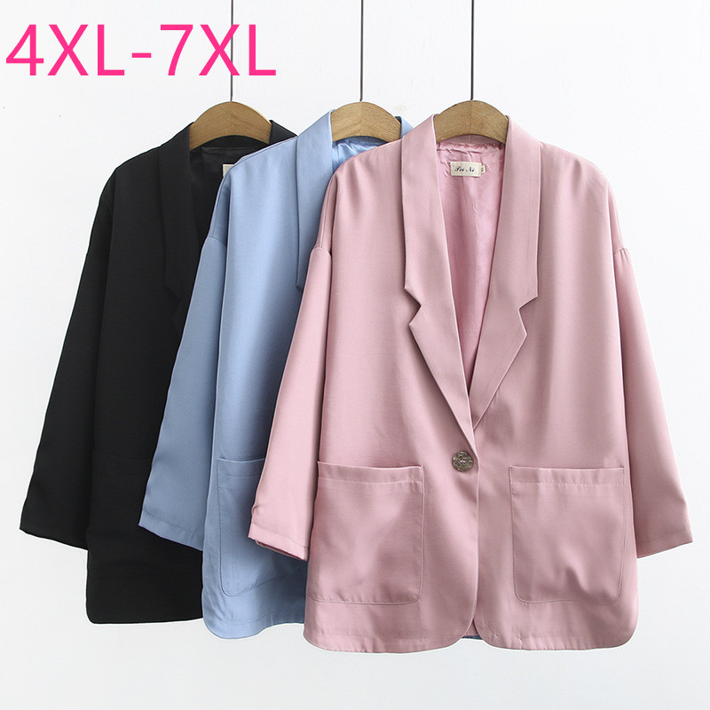 Forår efterår plus size blazere til kvinder store løse afslappede langærmede lommeblazere frakke pink sort 4xl 5xl 6xl 7xl