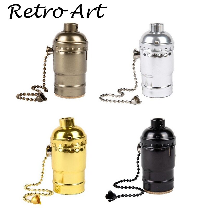 Loft Vintage Retro Licht Socket Antieke Metalen Lamphouder met rits schakelaar E27/E26
