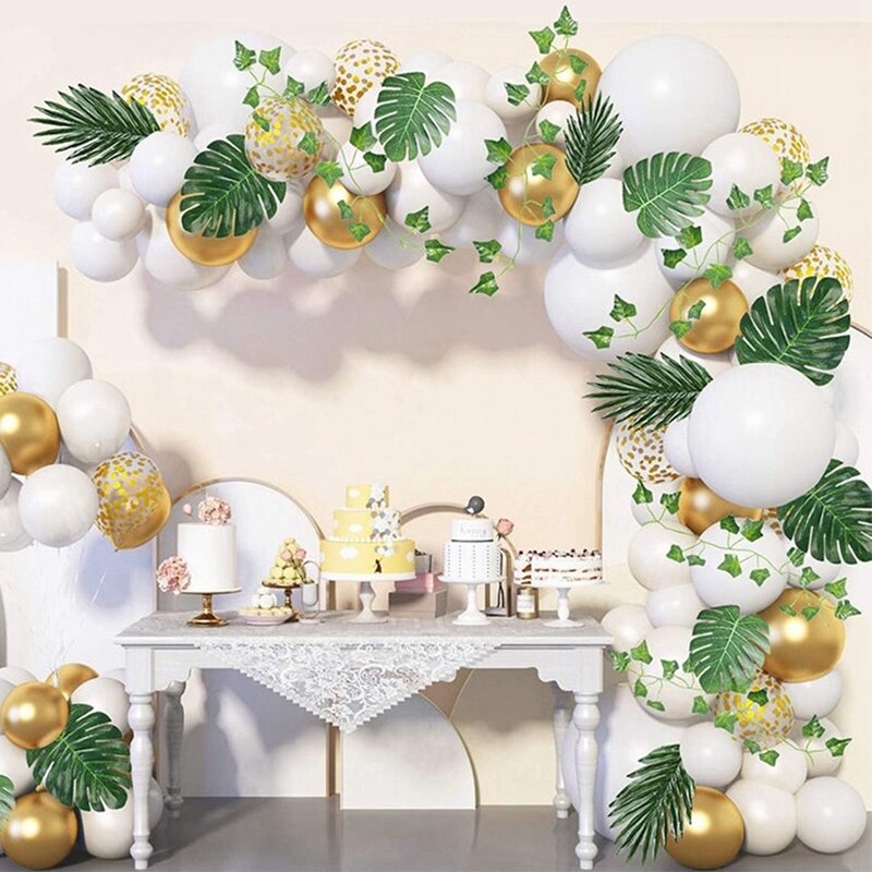 QIFU Grün Weiß Gold Ballon Girlande Bogen Bausatz Safari Dschungel Geburtstag Party Dekor freundlicher Hochzeit Geburtstag Ballon Baby Dusche Dekor