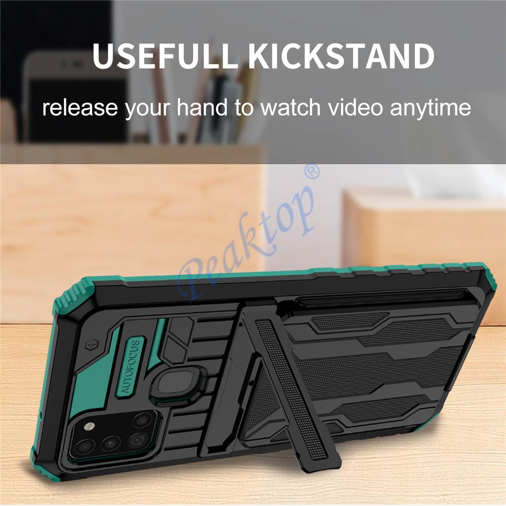 Voor Galaxy A21S Case Voor Samsung A21S Card Armor Coque Stand Holder Shockproof Bescherming Telefoon Terug Beschermhoes SM-A217F