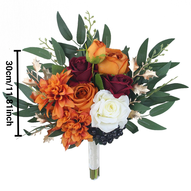 Hochzeitssträuße für Braut und Brautjungfern, Weiße Blaue Burgunderrote Künstliche Rosen für Hochzeit Kirche Ehe Dekoration: Grün