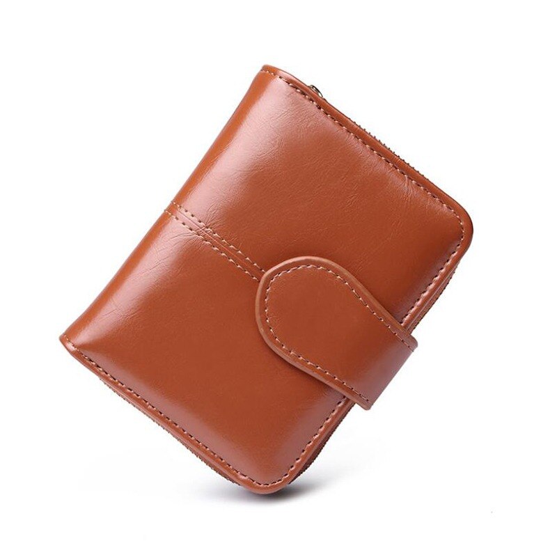 Leather Women Long Zipper Oil Wax Wallet Big Capacity Hasp Zipper Purse Ladies Long Wristlet Clutch Coin Card Holders Portomonee: brown-1