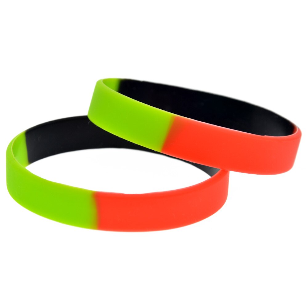 Obh 1Pc Plain Siliconen Armband Gesegmenteerde Kleur Zwart Groen En Rood