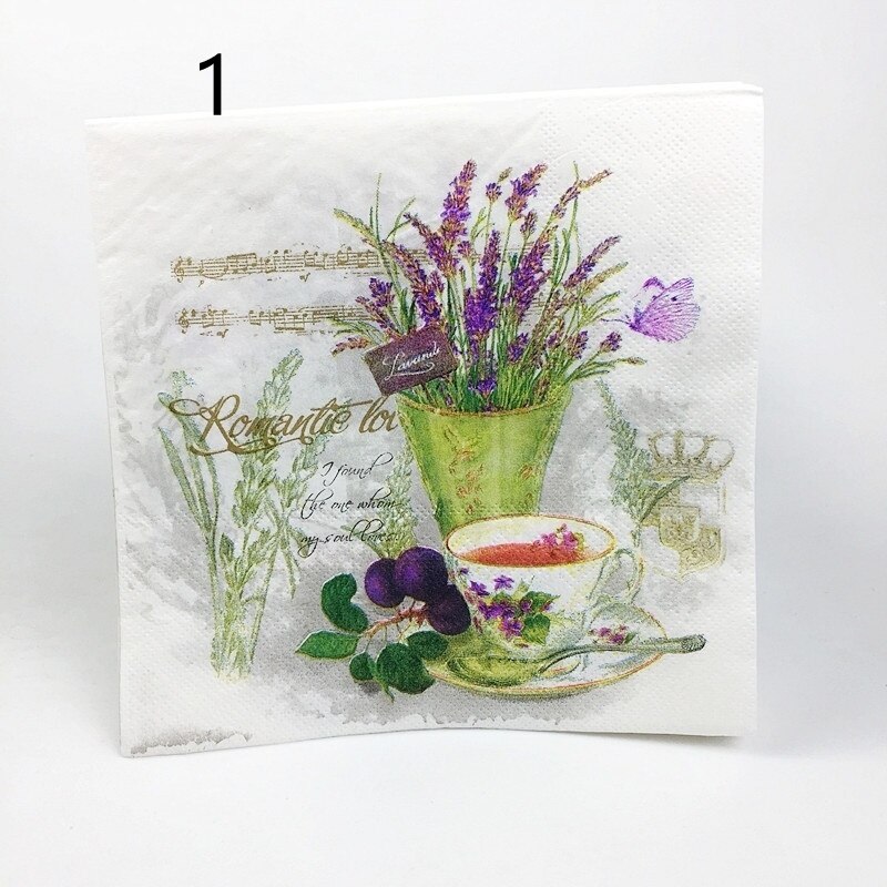 Napkins-20pcs de papel para el almuerzo, servilleta de papel impresa para Decoupage, serie lavanda, 33x33cm