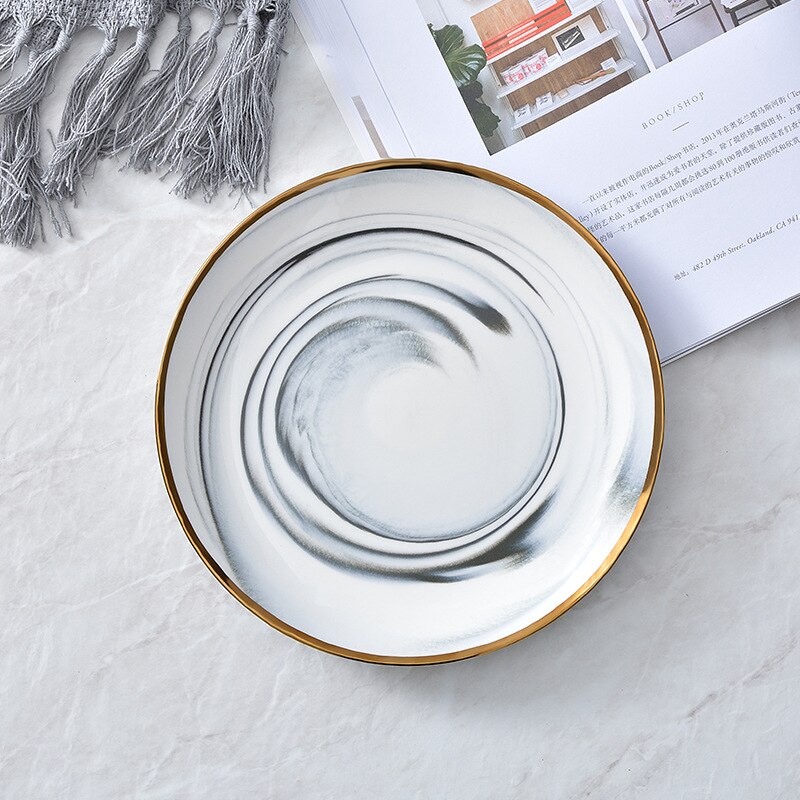 Scandinavische stijl keramische bord kom schotel keramische westerse plaat marmer dagelijks bord servies vee drainage fruitschaal: 8 inch grijs