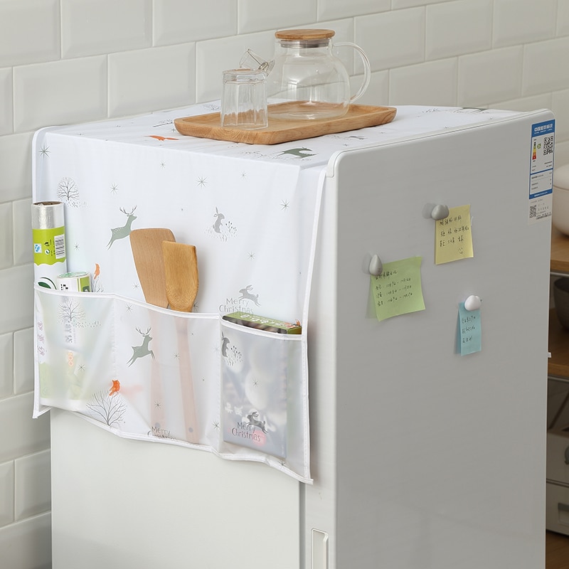 Peva Koelkast Stofkap Met Opbergzakken Wasmachine Waterdichte Dust Covers Keuken Organisatoren Huishoudelijke Benodigdheden
