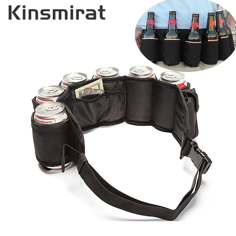 Beer Belt Tough Insulated Holder for 6 Cold Beers Adjustable Waist Strap with Buckle Hidden Zipper Pocket Cool Party Game Night