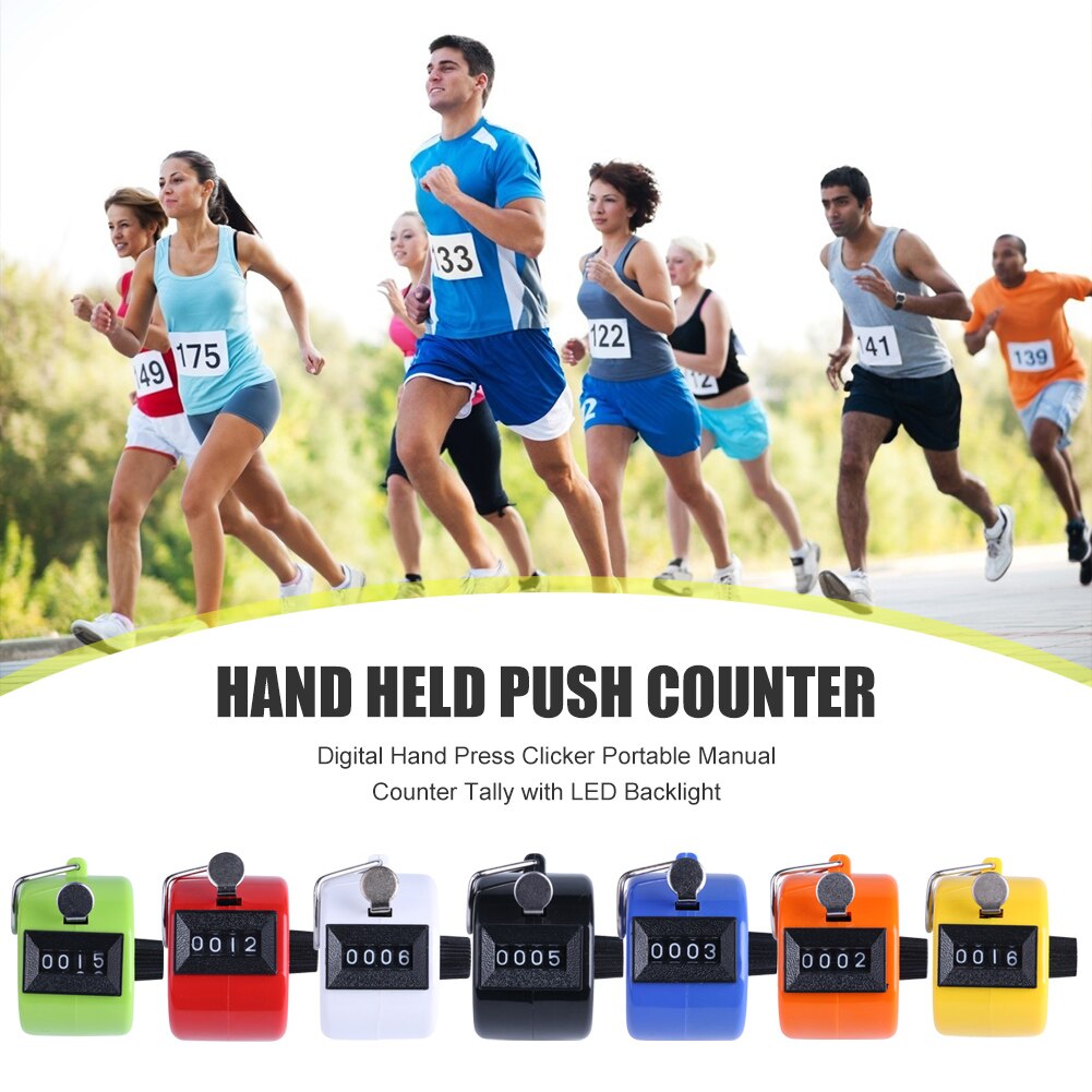 4 Digit Number Hand Held Tally Counter Digital Golf Clicker Manual Training Counting Counter Metal Counter with LED Backlight