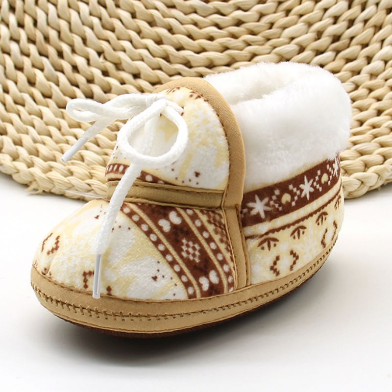 Warm Prewalker Boots Toddler Girl Boy Crochet Print Fleece Boot Lace Up Wool Snow Crib Shoes Winter Booties: Yellow