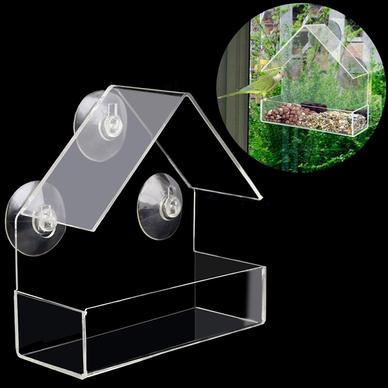 Clear House Window Bird Feeder Birdhouse With Suction Outdoor Garden Feeding