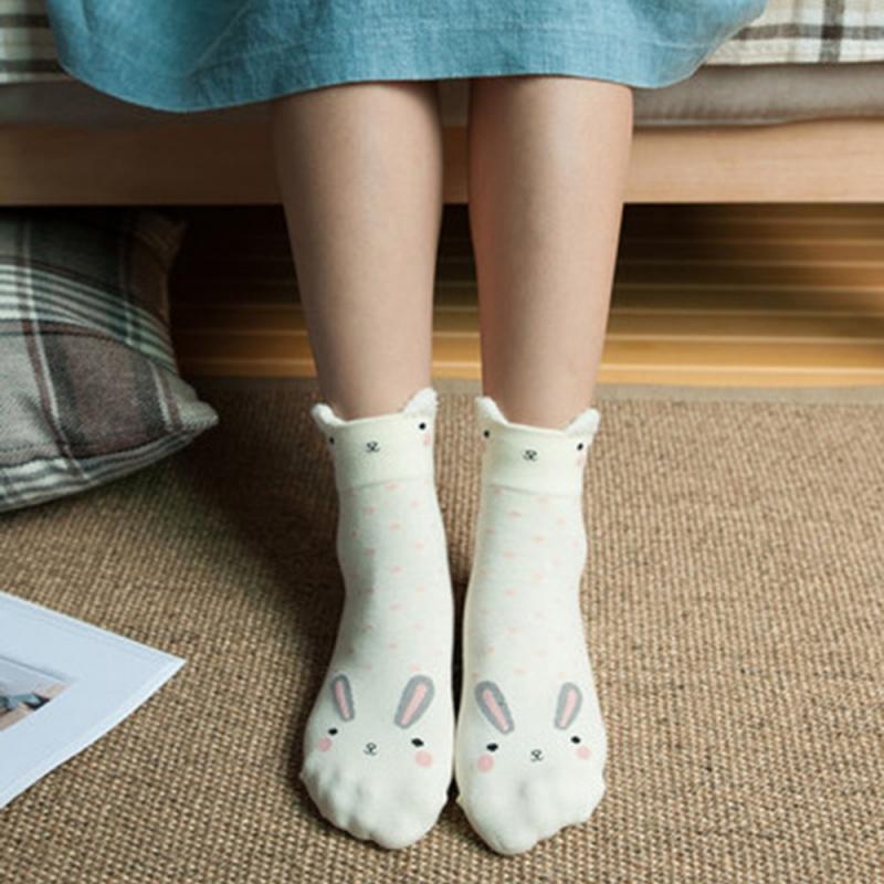 Cute Panda/Rabbit Stereo Ear Cartoon Cotton Socks Women Animals Cat Character Funny Kawaii Meias: 5