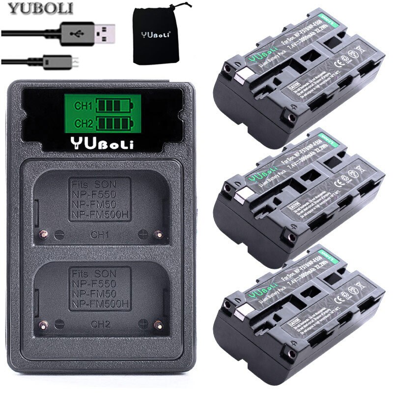 Batterie pour appareil photo sony np -f550 np-f570 np f550 f570 np-f550 /f570 et chargeur lcd double usb pour éclairage d'appareil photo -f550 np-750: Chargeur et 3 batteries