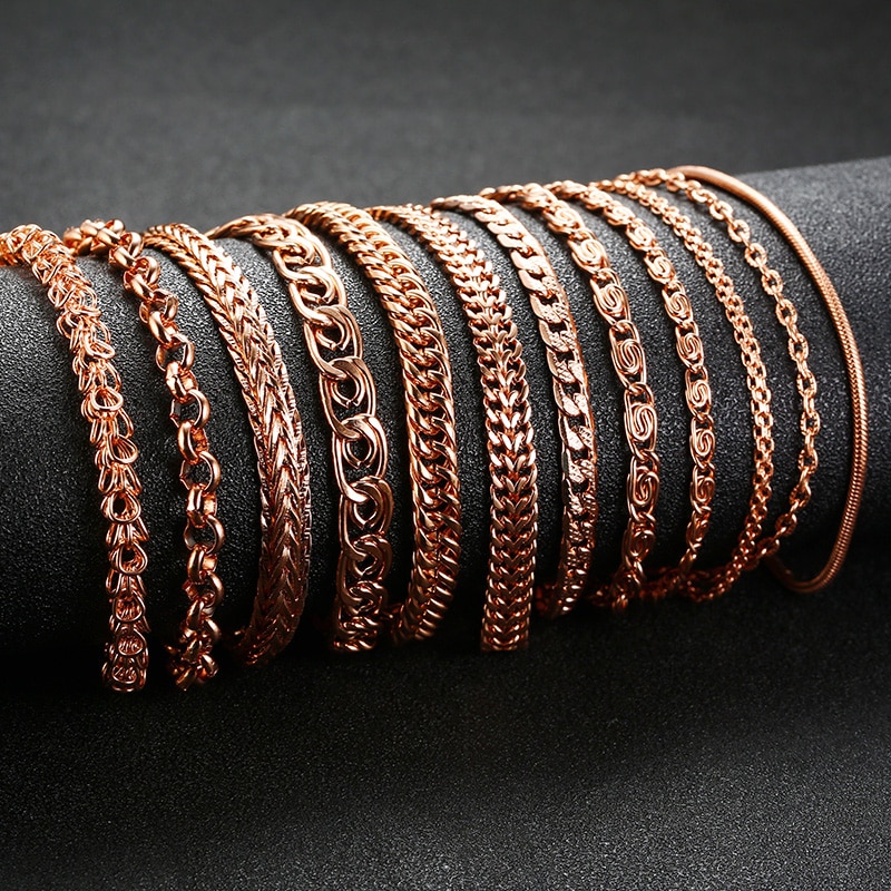 585 roséguld kedjor kvinnor armband armband rostfritt stål pulseira feminina tillbehör ingen blekning
