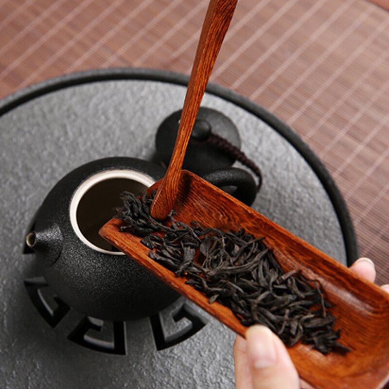 S /4 handgemaakte wengé houten cha dao theeclip + naald + schepje + cha he