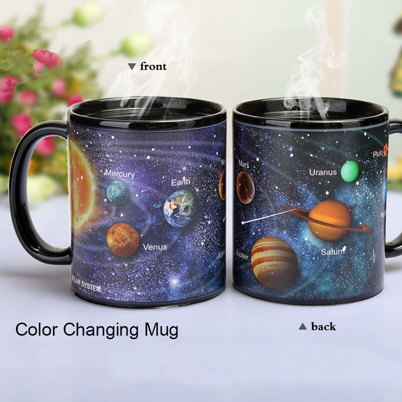 Newest Style Heat Changing Magic Coffee Mug Heat Sensitive Porcelain Tea Cup Funny Star Solar System Mugs