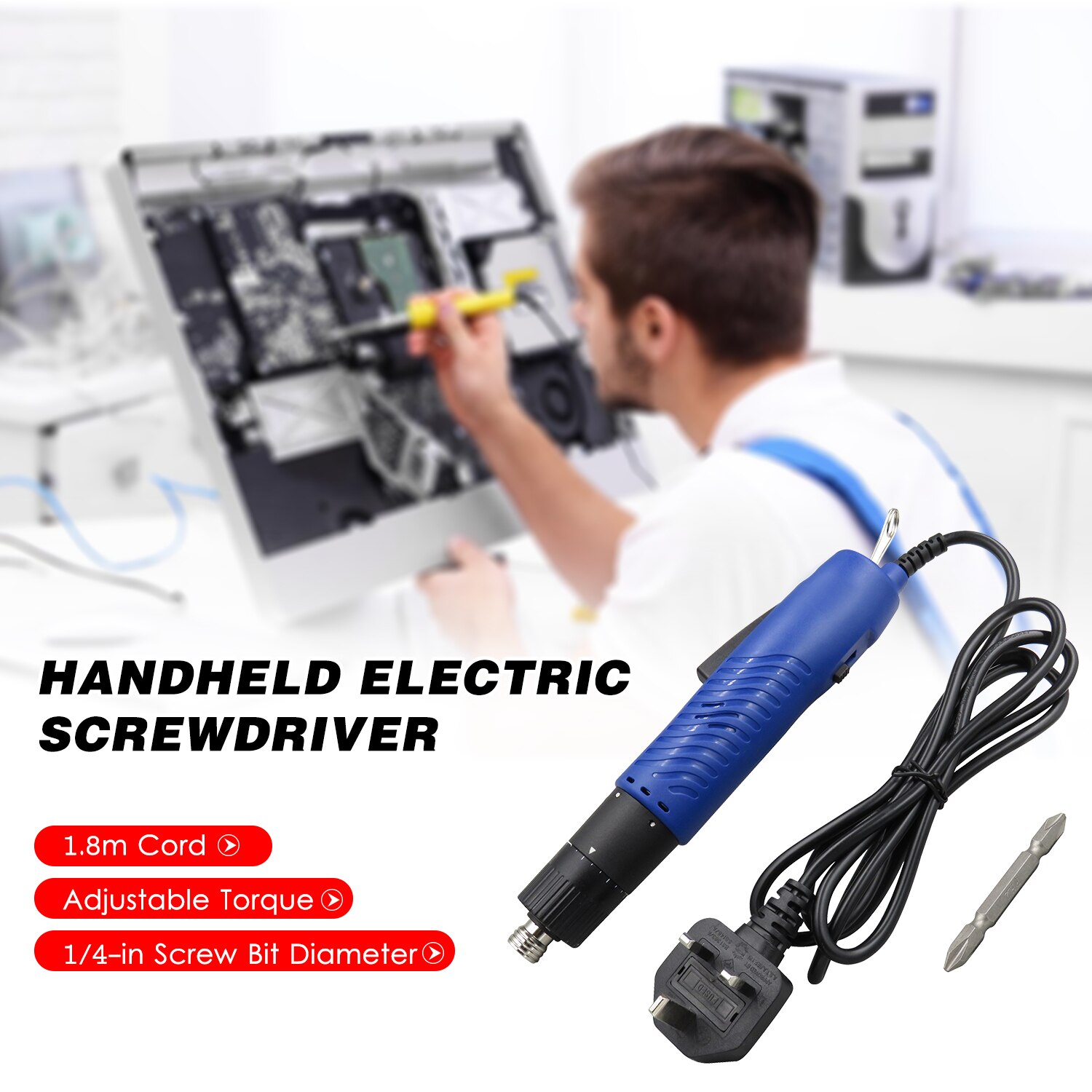 AC 220V Electric Screwdriver Handheld Corded Electric Screw Driver Adjustable Torque 1/4-in Screw Bit Diameter Repair Tool
