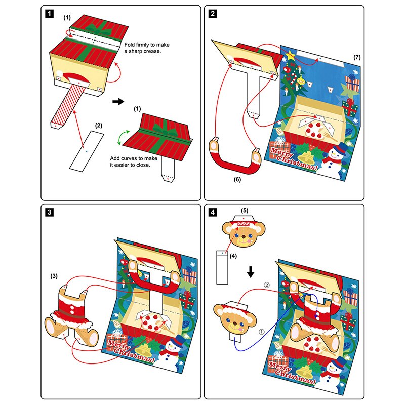 DIY Pop-up Card Christmas Teddy Bear,Handmade 3D Anniversary Greeting Paper Model,Postcard Invitation Papercraft,Toy ER-103