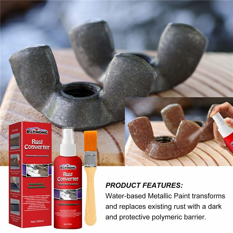 100ML Rust Remover With Bush for Metal Anti-Rust Spray Multi Purpose Rust Repair Protect Iron Metal Surfaces Maintenance Clean