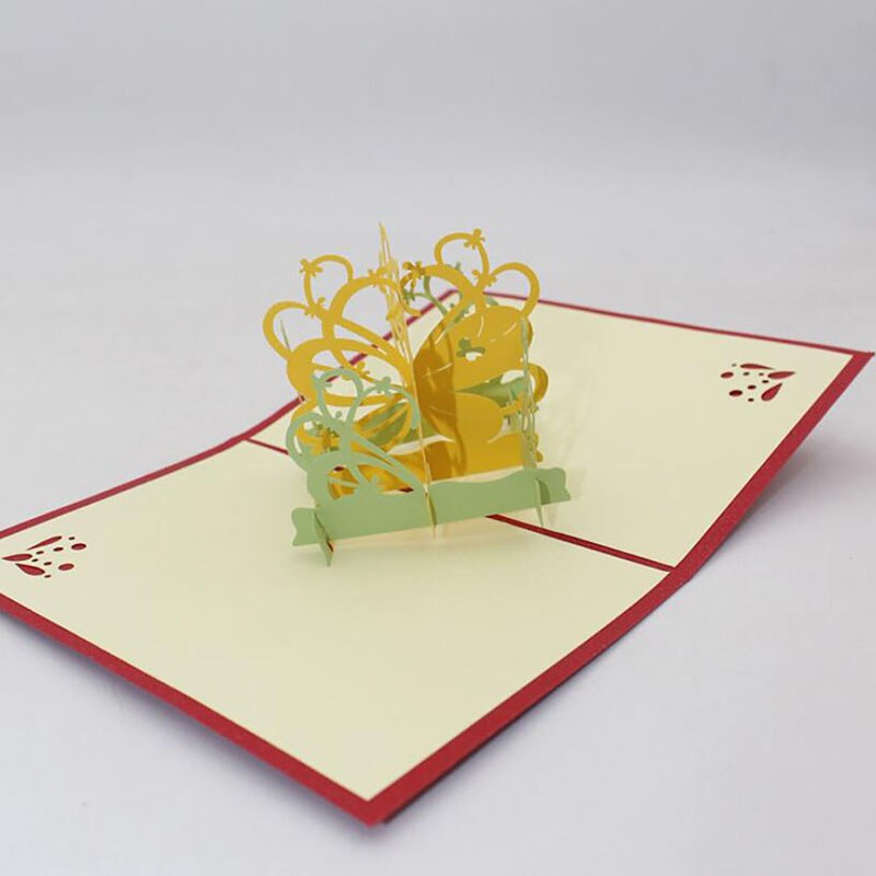 Newly Hollow Butterfly Red Cover Greeting Card Carving Paper Origami Butterfly Greeting Card Birthday Card