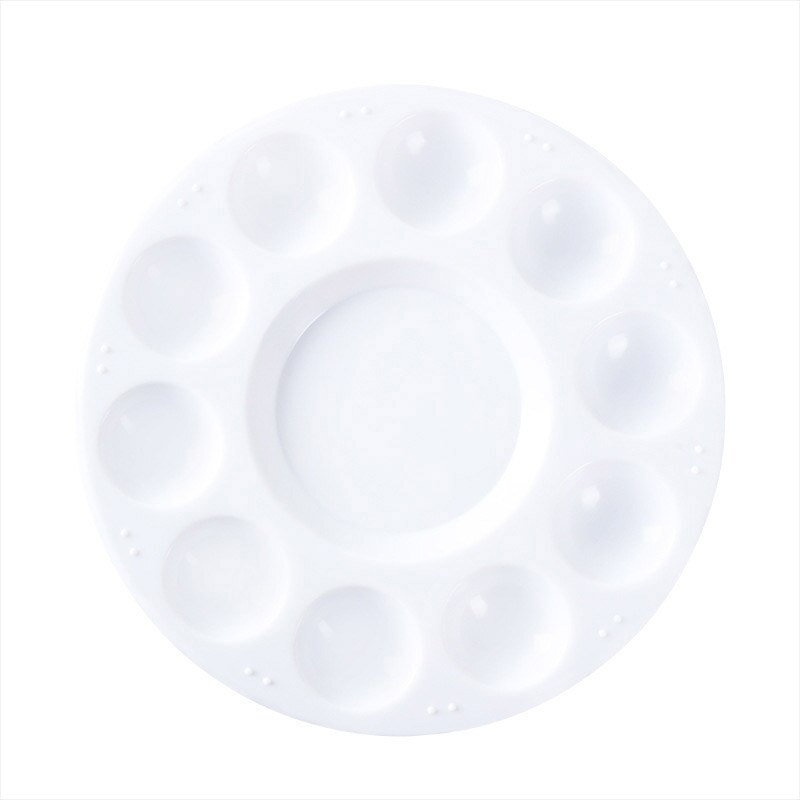 Paleta de pintura de plástico blanco, paleta redonda de 10 pozos, multifunción para imágenes al óleo, útiles de arte escolar