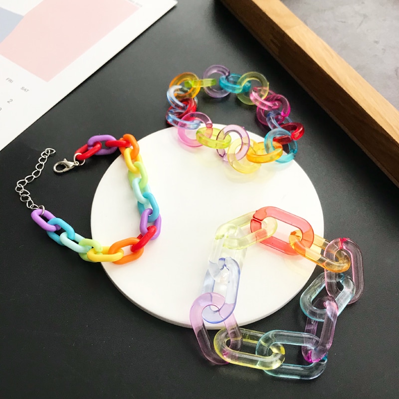 Funny Rainbow Colorful Chain Transparent Acrylic Bracelet For Women Men Bisexuals Geometric Couple Bracelet Gay Jewelry