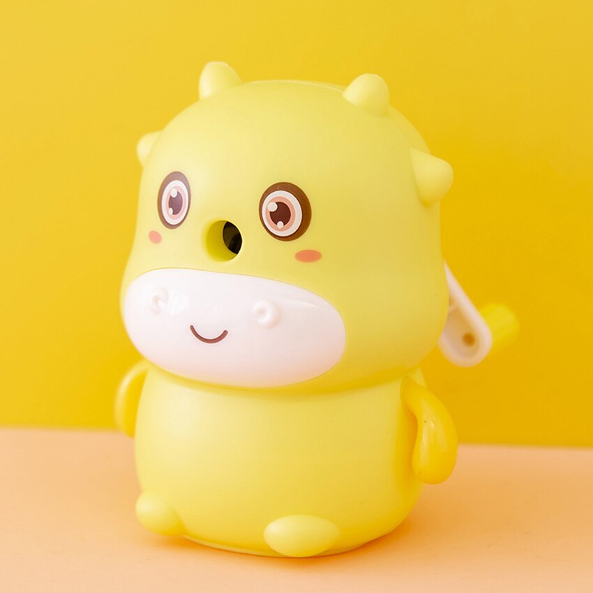 Cute Cow Pencil Sharpener Manual Pencil Sharpener Plastic Pencil Sharpener Handheld Perfect for Kids, Pink, Yellow, Blue: YELLOW