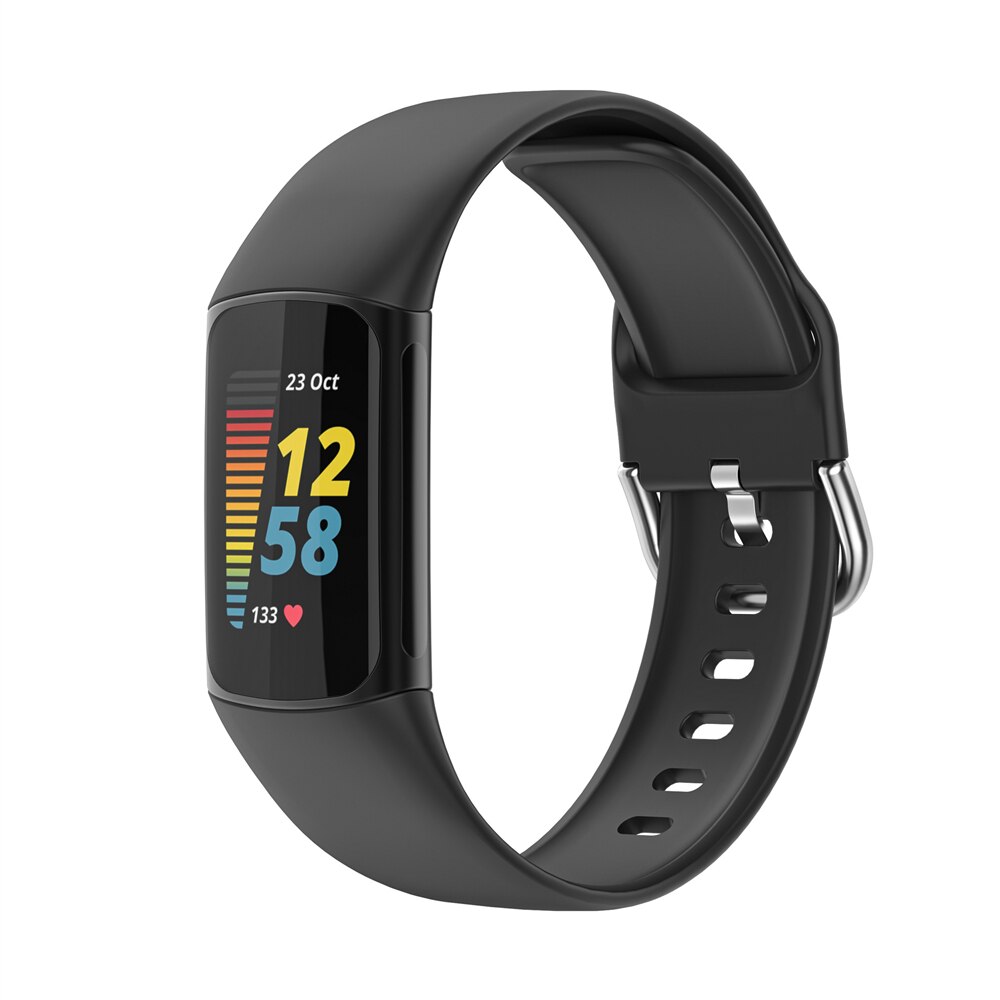 Essidi Siliconen Band Voor Fitbit Lading 5 Zachte Sport Polsband Correa Voor Fitbit Lading 5 Horloge Loop Vervanging: Black
