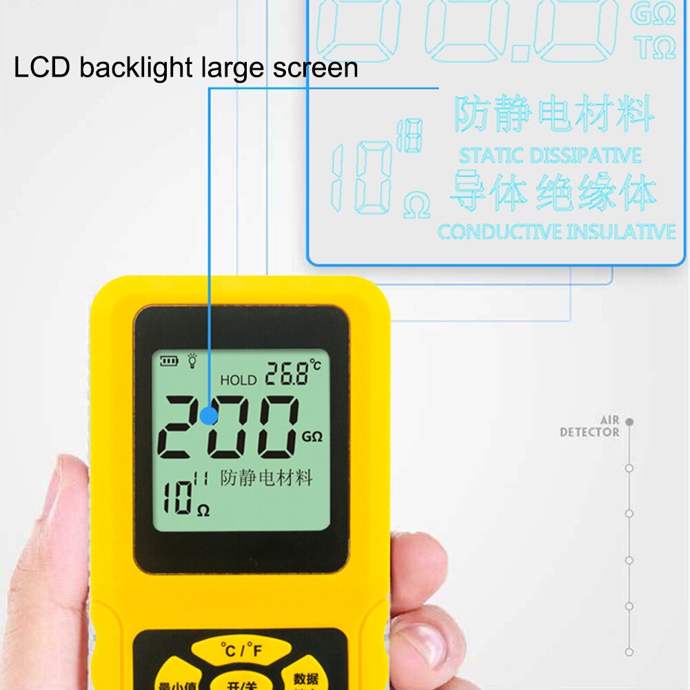 Medidor de resistencia de superficie portátil pantalla LCD herramienta de prueba de resistencia al suelo AS982 PUO88