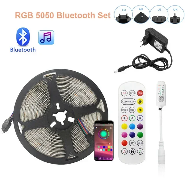 Tira de luces Led Rgb, cintas adhesivas impermeables para exteriores, 12V, 5050, 5M, 10M, 15M, 18/30/60 Led/M, cadena de hielo, decoración de luz para habitación