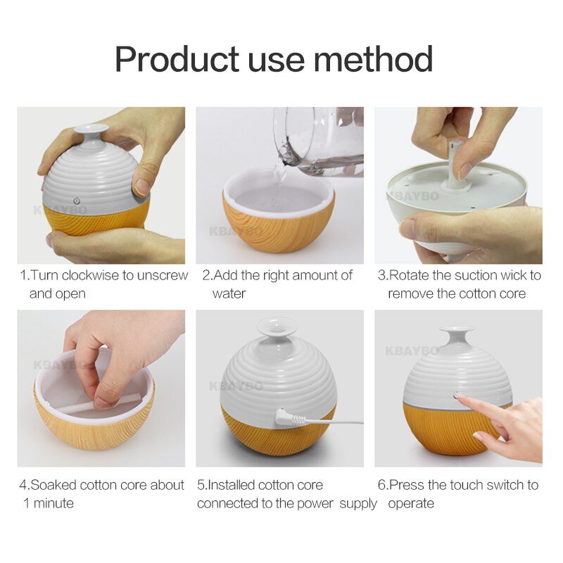 USB Wood Grain Aromatherapy Mist Maker Ultrasonic Humidifier 130ml Aroma Diffuser Essential Oil Diffuser with 7 Color LED Light