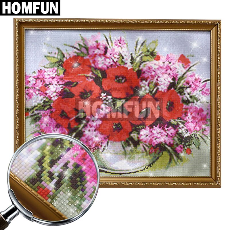 HOMFUN perceuse carrée/ronde pour bricolage | 5 pièces, bricolage 5D peinture diamant "orchidée pivoine lily" combinaison multi-images, broderie 5D