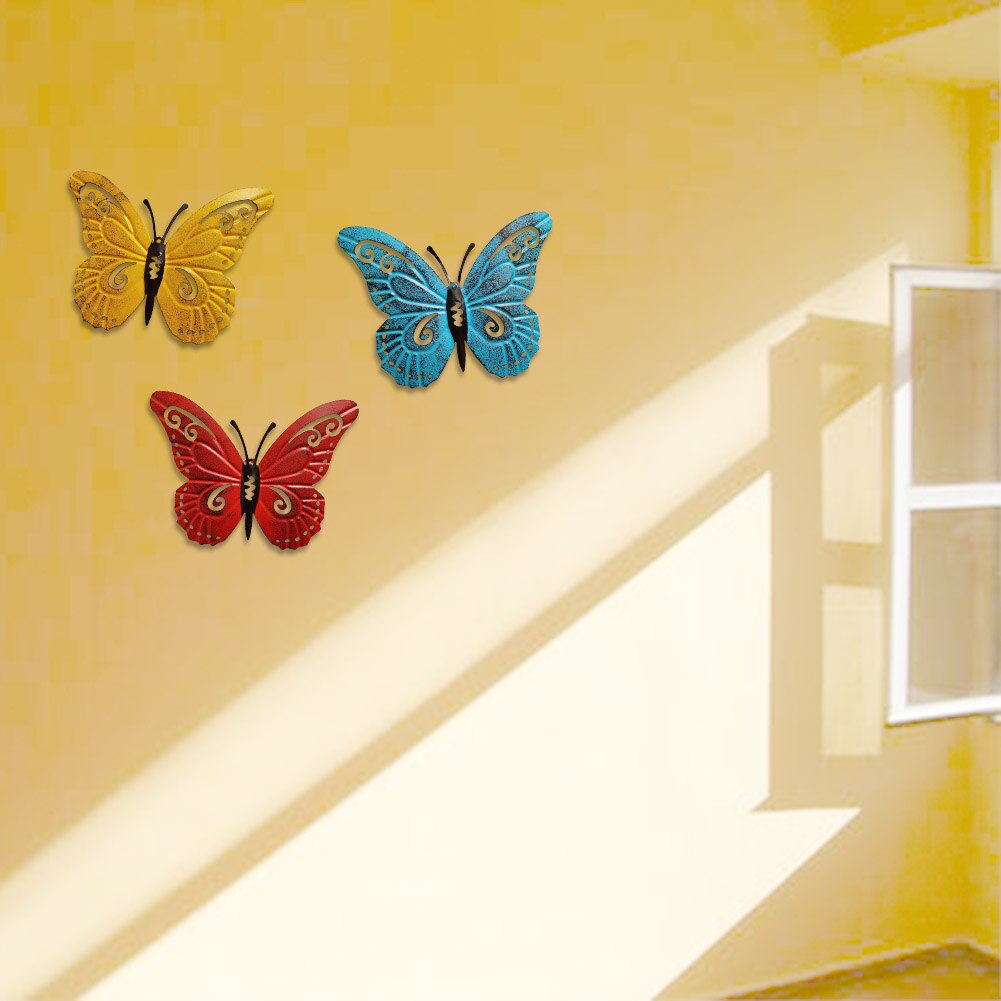 3pcs/set Home TV Background Bedroom Colorful Living Room Office Wall Decor Metal Butterfly Simulation Artificial Outdoor Garden