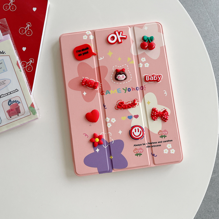 Custodia protettiva per tavoletta 3D carino cartone animato auto veglia/dormire tripla pieghevole in TPU rosa per IPad 9th gen 10.2 pollici per ragazze donne: ELEVEN / Rosso