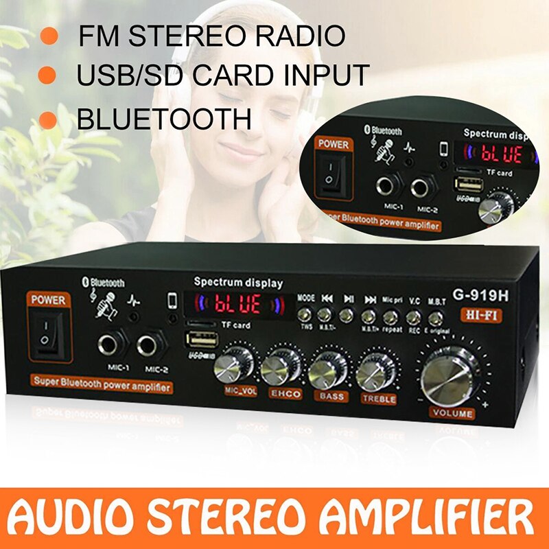 1000W G-919H Home Power Amplifier HIFI Bluetooth 5.0 Audio AMP Audio Amplificador Subwoofer Speakers 220V/110V FM USB Amplifiers