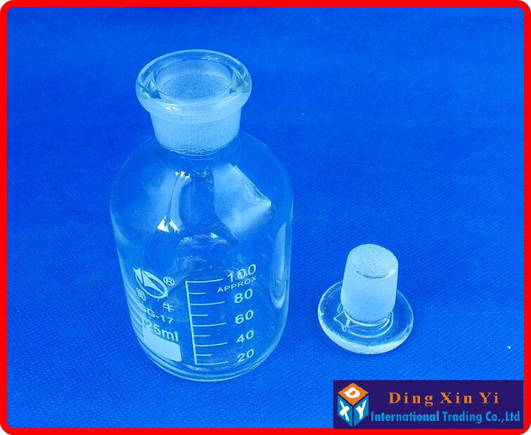 (2 pièces/lot) flacon de réactif en verre de 125 ml avec bouchon en verre rodé, flacon de réactif à bouche étroite de 125 ml, bouteille en verre Transparent