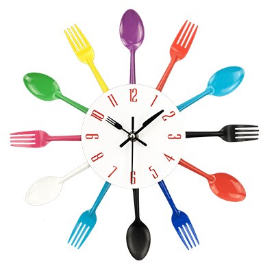 Cutlery Metal Kitchen Wall Clock Spoon Fork Quartz Wall Mounted Clocks Modern Decorative Horloge Murale: Color