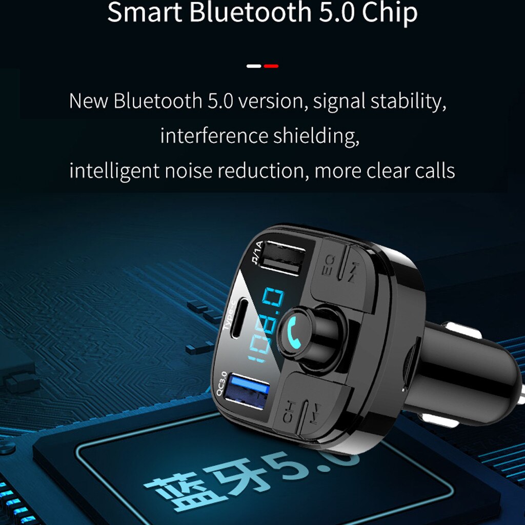 BT29 Bluetooth 5.0 Car FM Transmitter Bass MP3 Player FM Radio Adapter Charger Dual USB output supports USB disk