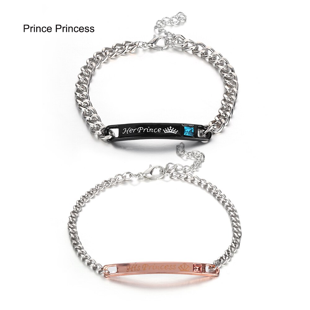 Un par de encantadoras pulseras a la para hombre y mujer, de Her King, su Reina, corona de cristal romántica, accesorios de , joyería de mano: Set 3