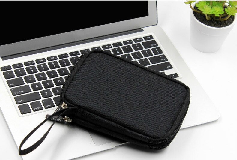 Men Wristlet Purse Handbag Organizer USB Data Cable Earphone Wire Power Bank Travel Bag Kit Case Digital Gadget Devices: Black