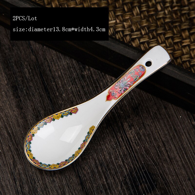 2 Stks/partij Chinese Stijl Keramische Lepel Thuis Servies Soeplepels Keuken Accessoires Tool Emaille Paleis Rijst Scoop Servies: C 2PCS