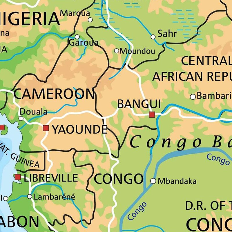 150*150cm African Topographic Map Non-woven Canvas Painting World Maps for Wall for School Supplies Home Decoration